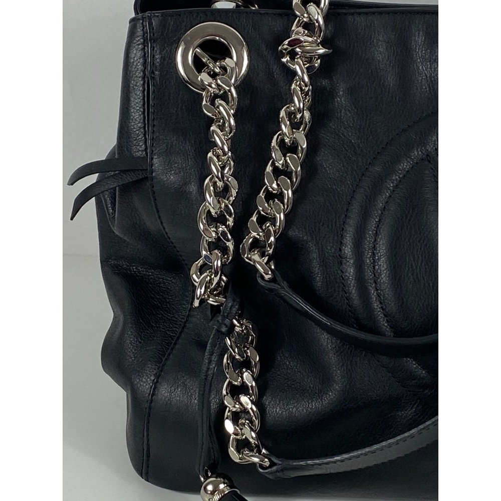Valentino by Mario Valentino Quilted Logo Chain Strap Leather Hand Bag Blk D137 - Picture 7 of 11